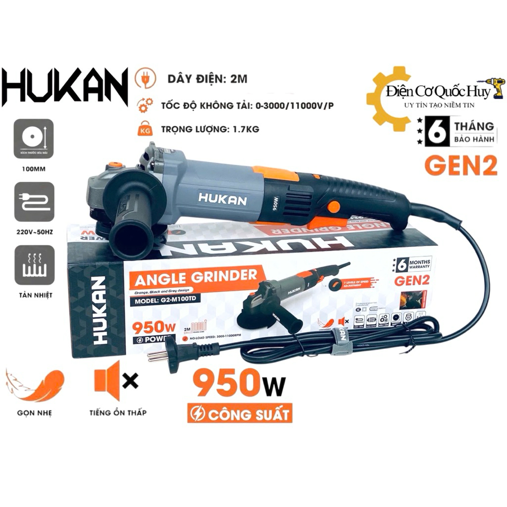Máy cắt mài Hukan cầm tay G2-M100TD Công suất 950w có điều tốc hàng chính hãng lỗi đồng 100% (tặng k