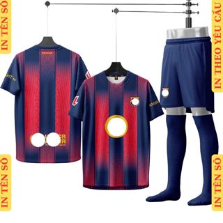 Barca, quần áo bóng đá in tên số theo yêu cầu, in nhiệt không bong róc, mực in sắc nét, bền màu JFUTBALL