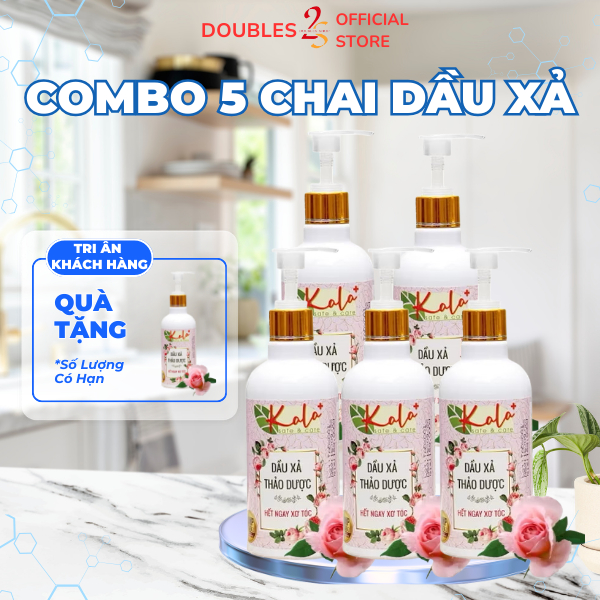 COMBO 5 DẦU XẢ THẢO DƯỢC KALA+ 300ml HƯƠNG HOA HỒNG Giảm Xơ Rối Tóc Mềm Mại Hơn | DOUBLES 2SSHOP