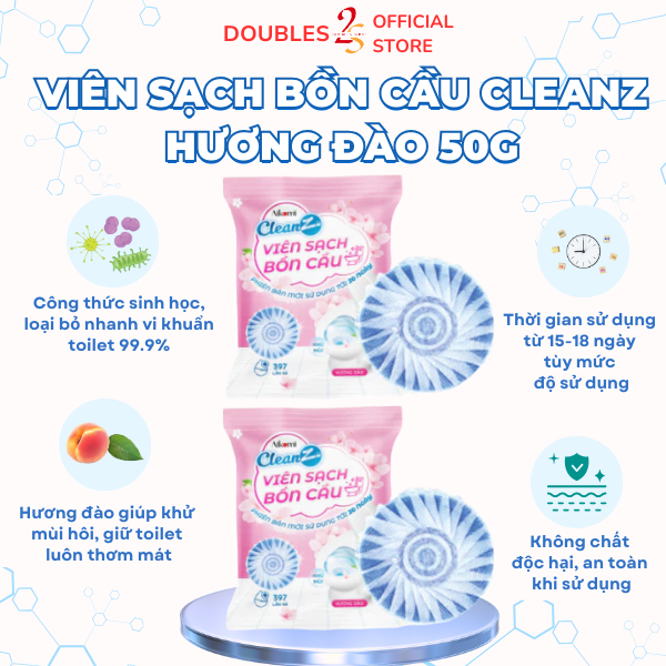 Viên sạch bồn cầu CleanZ thế hệ mới khử mùi diệt vi khuẩn, tẩy sạch mảng bám toilet - DOUBLES 2SSHOP