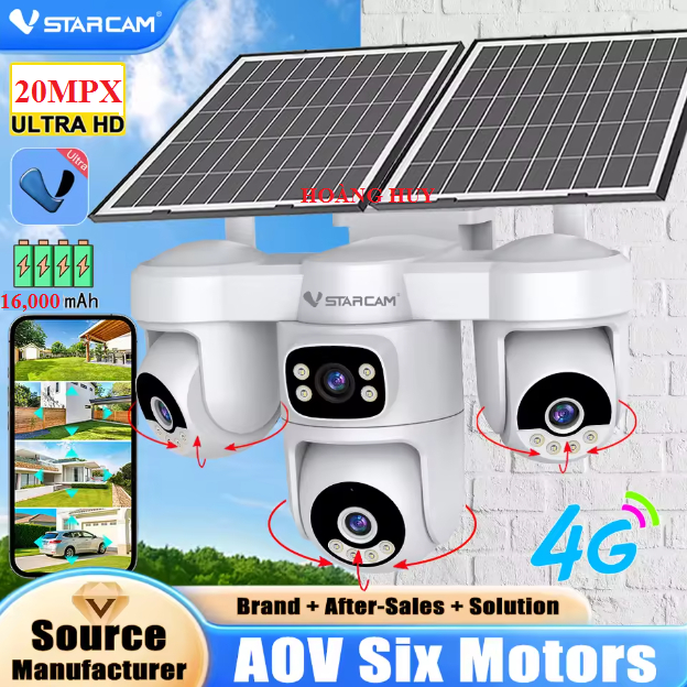 Camera Năng Lượng Mặt Trời Sim 4G O-KAM PRO 4 Mắt Xem 4 Khung Hình 360 Độ 30MP 4K PTZ Camera Ngoài T