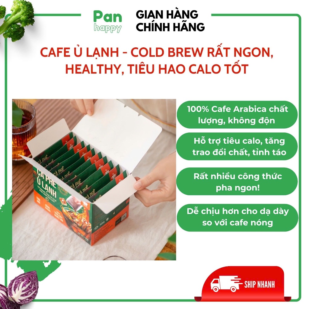 Cà phê Ủ Lạnh Cold Brew túi lọc Arabica Cầu Đất, cafe tiện lợi một bước pha chế 10gói/ hộp