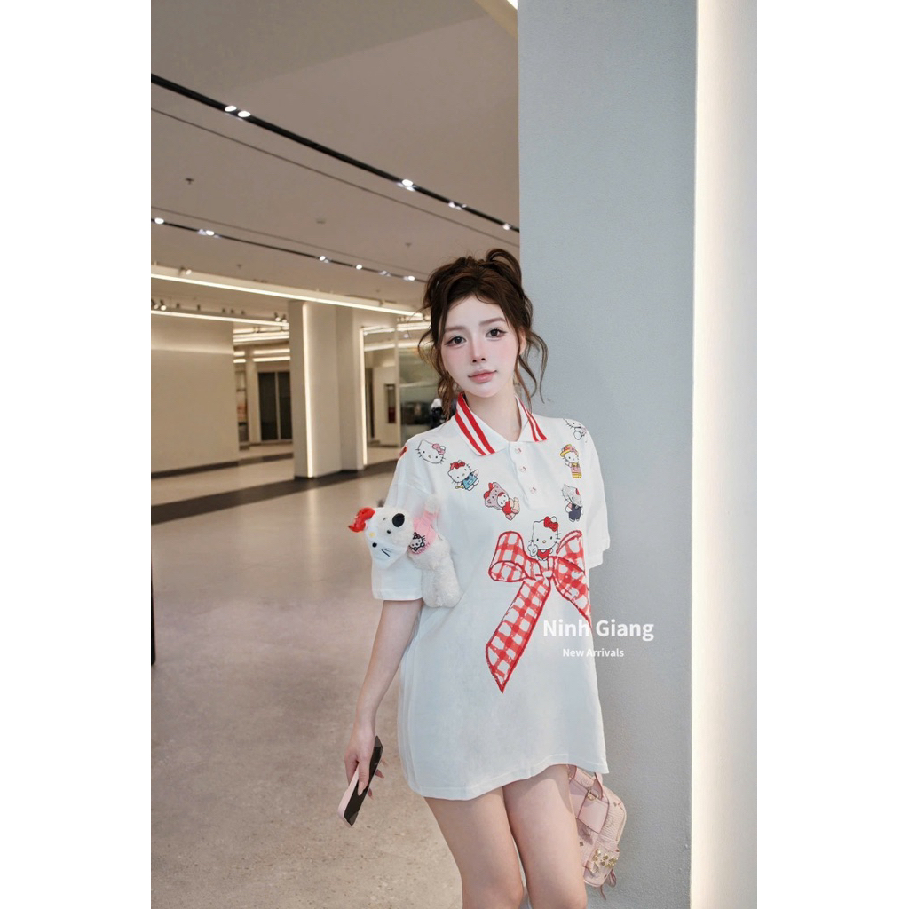 Áo Phông Gấu 13De Marzo Polo Kitty Đính Đá Nơ Đỏ QC