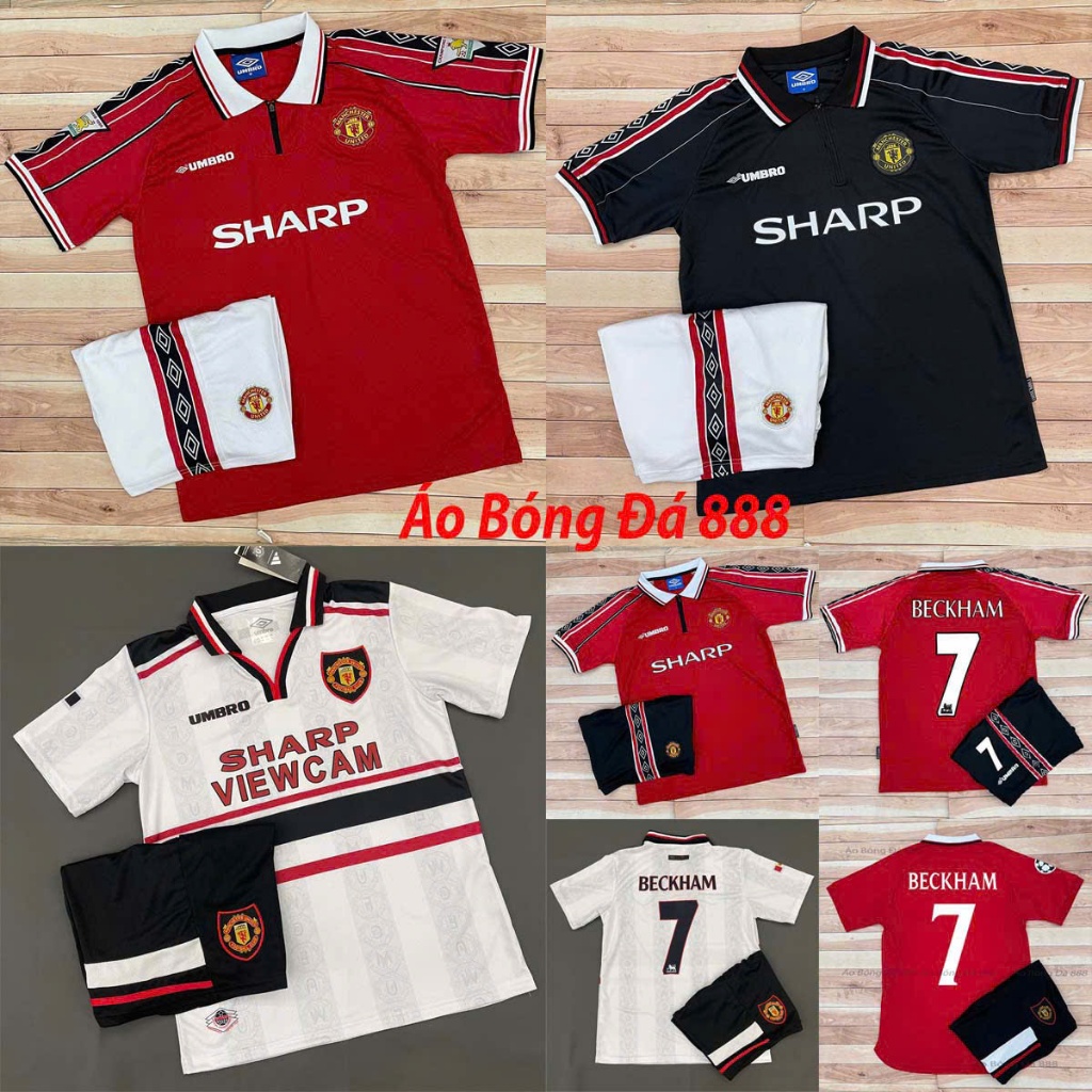 Bộ Quần Áo Bóng Đá CLB Manchester United Retro 1999, Áo Đá Banh MU 1999 - Vải Gai Thái Cao Cấp