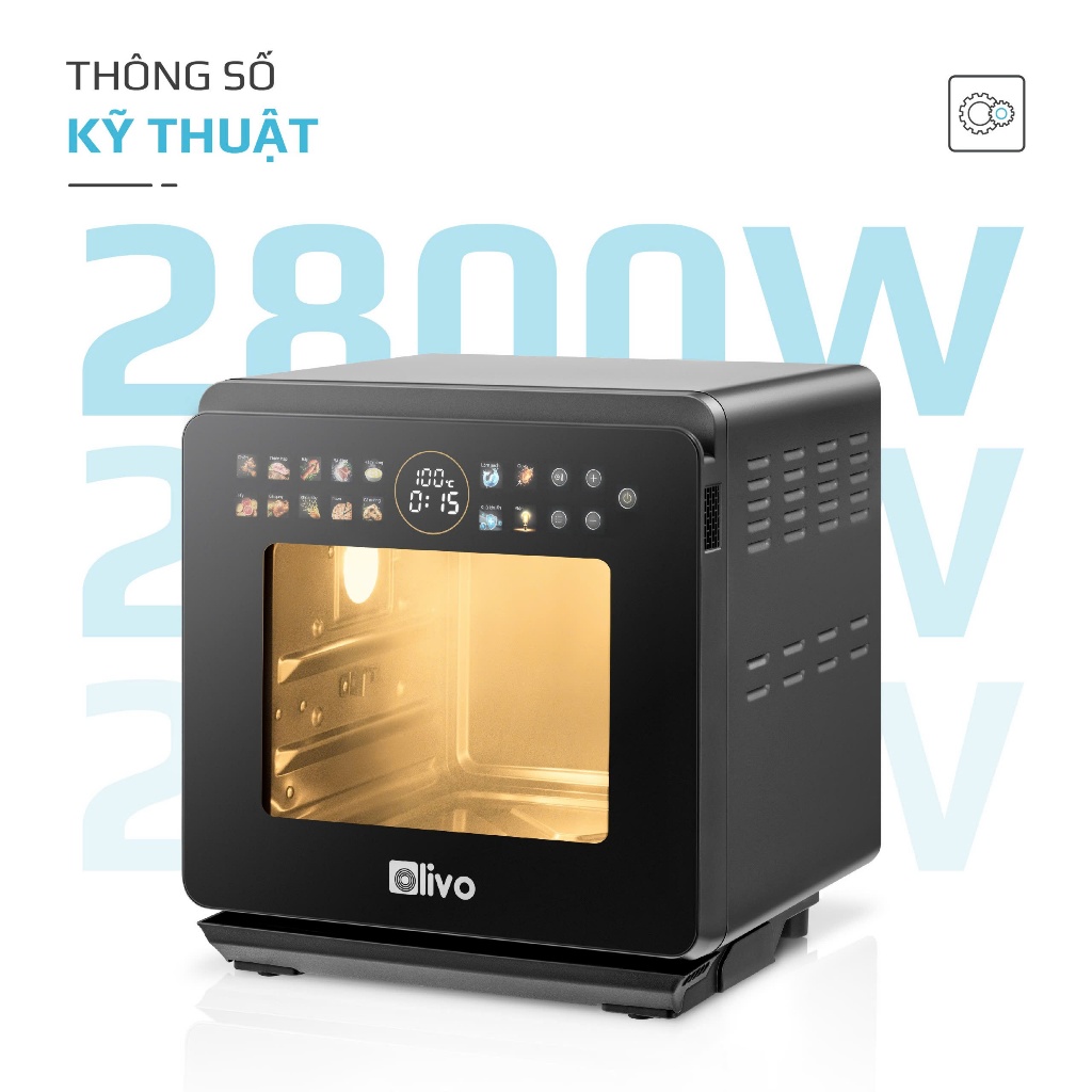 Nồi Chiên Hơi Nước OLIVO SF1600 16L – Màn Hình Cảm Ứng OLED cao cấp
