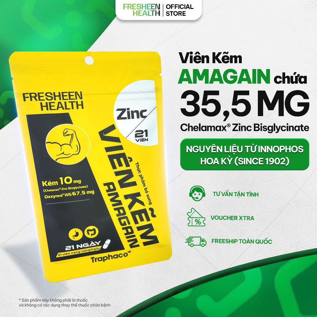 [Combo 3] Viên kẽm AMAGAIN - ứng dụng Kẽm Chelamax® Bisglycinate nguyên liệu nhập Mỹ - phân phối bởi