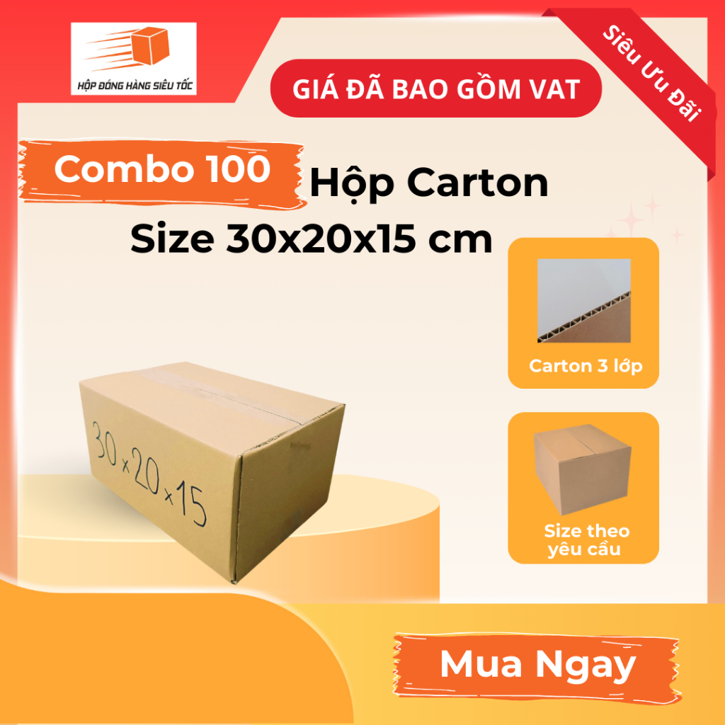 [Combo] Hộp Carton 30x20x15cm – Thùng Giấy Đóng Hàng ( Giá Đã Bao Gồm VAT )