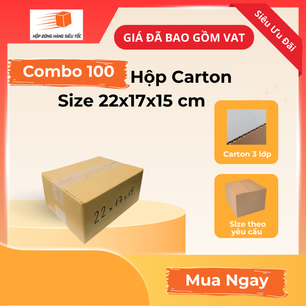 [Combo] Hộp Carton 22x17x15cm – Thùng Giấy Đóng Hàng ( Giá Đã Bao Gồm VAT )