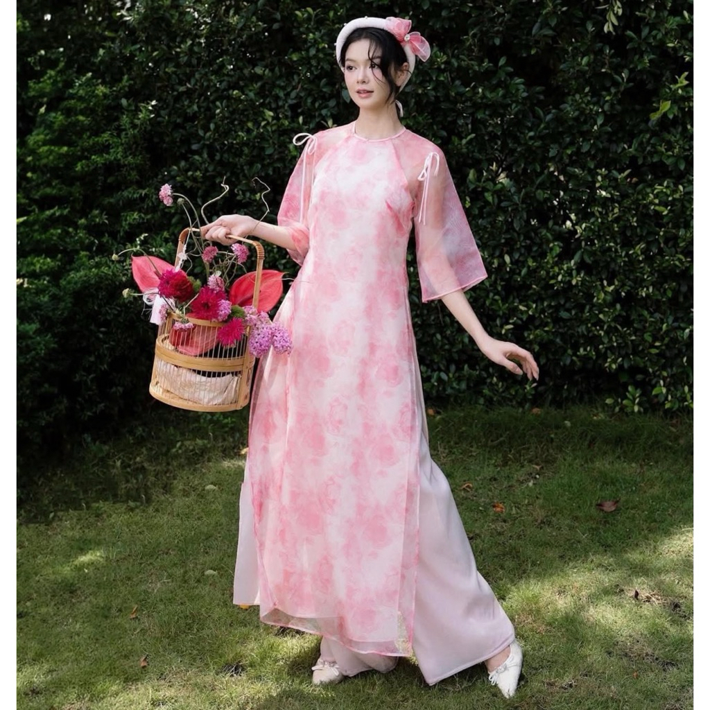 2hand Pass Thanh lý áo dài 4 tà Hồng Aguja nhẹ nhàng tiểu thư thanh lí áo dài voan mặc Tết năm mới đ