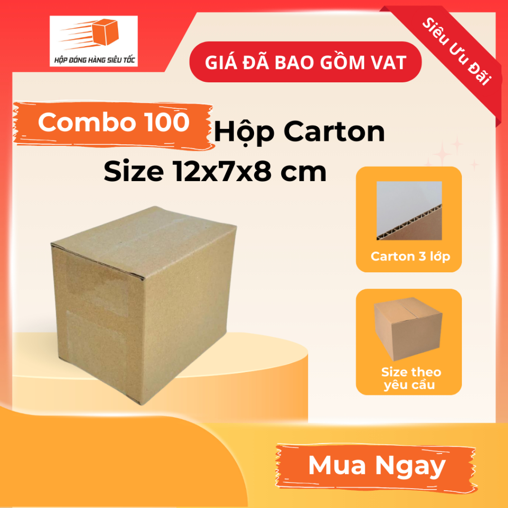 [Combo] Hộp Carton 12x7x8cm – Thùng Giấy Đóng Hàng Giá Sỉ ( Giá Đã Bao Gồm VAT )