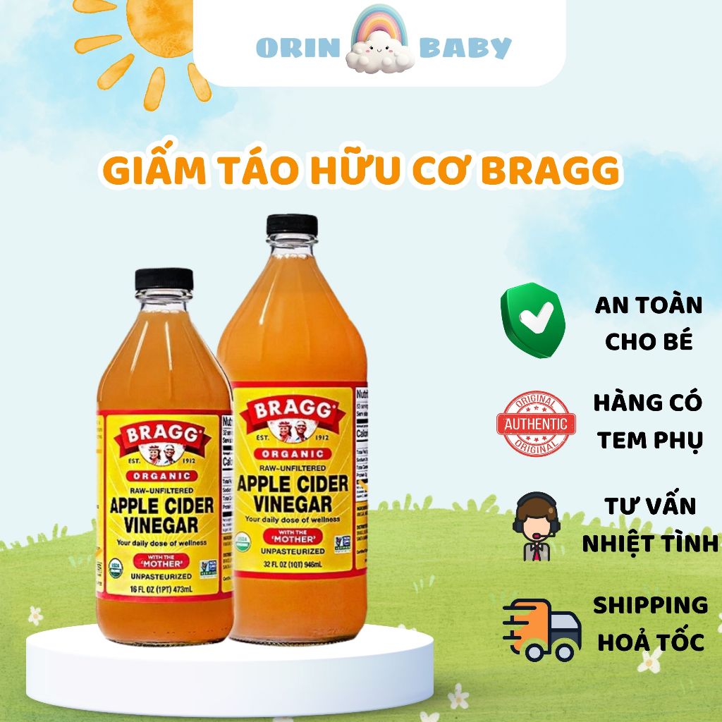 [CHÍNH HÃNG] Giấm Táo Hữu Cơ Mỹ Bragg Có Giấm Cái - Dấm Táo ăn Eatclean Orin Baby Store
