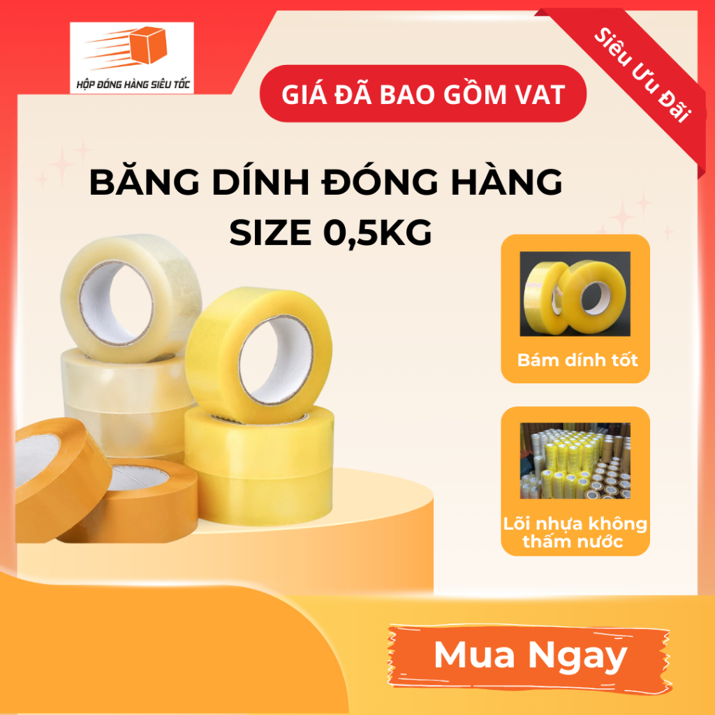 Băng Dính Đóng Gói Siêu Chắc – Đục / Trắng / Vàng – 0.5–1Kg - Giá Rẻ - :