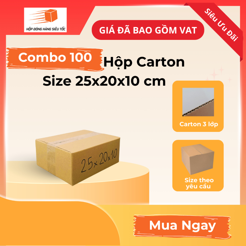 [Combo] Hộp Carton 25x20x10cm – Thùng Giấy Đóng Hàng ( Giá Đã Bao Gồm VAT )