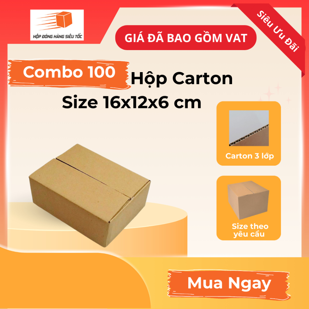 [Combo] Hộp Carton 16x12x6cm – Thùng Giấy Đóng Hàng ( Giá Đã Bao Gồm VAT )
