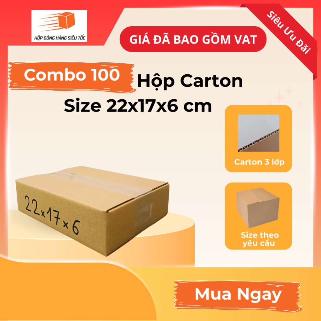 [Combo] Hộp Carton 22x17x6cm – Thùng Giấy Đóng Hàng ( Giá Đã Bao Gồm VAT )
