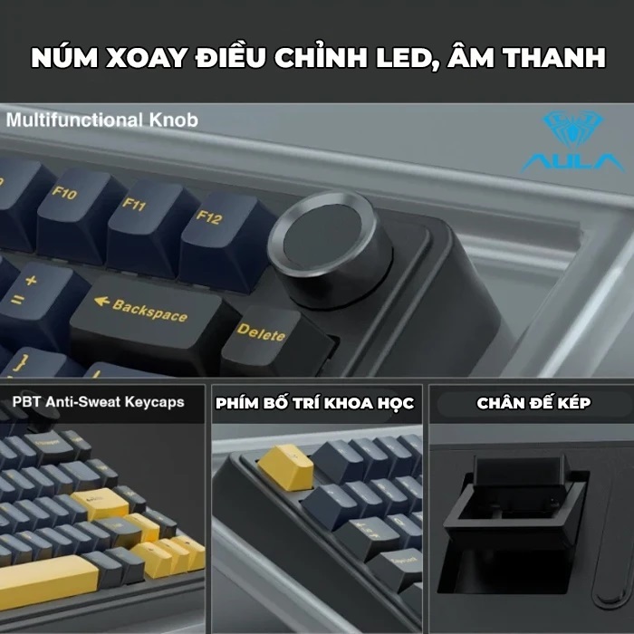 Bàn phím cơ Gaming có Dây chính hãng AULA F75 (4883) - Màu Xanh Dương+Trắng+Tím đậm/ Pink Switch - Bảo Hành 24 Th | BigBuy360 - bigbuy360.vn