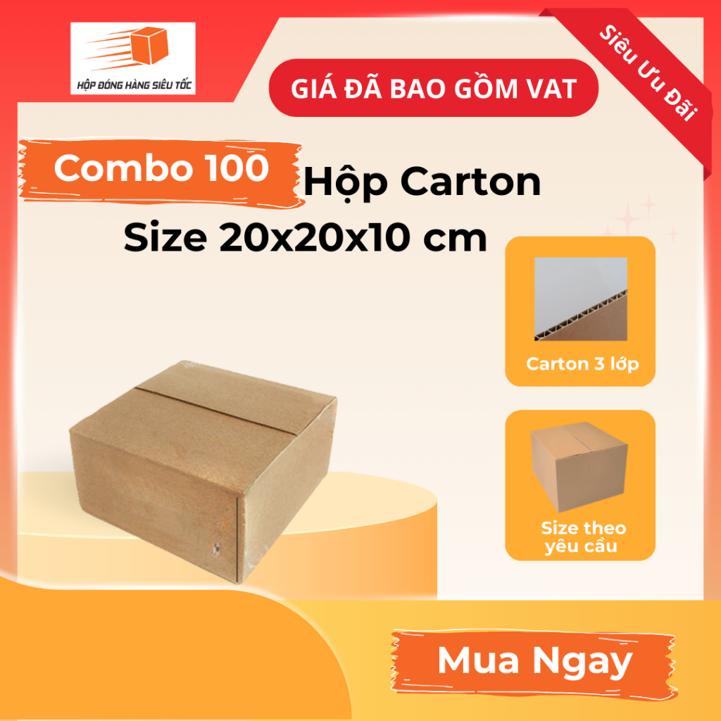 [Combo] Hộp Carton 20x20x10cm – Thùng Giấy Đóng Hàng ( Giá Đã Bao Gồm VAT )