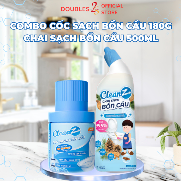 Combo Cốc Sạch Bồn Cầu CleanZ 180g Và Chai Sạch Bồn Cầu CleanZ 500mL - DOUBLES 2SSHOP