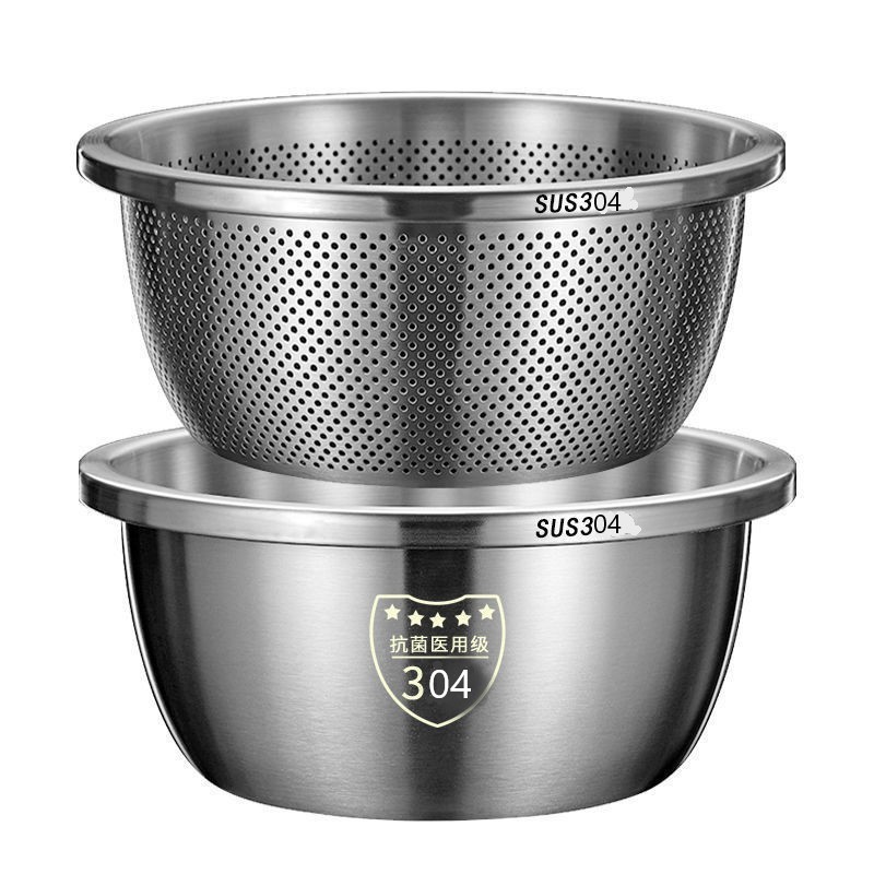 Chậu rổ Thau rá bằng inox 304 dầy dặn dùng vo gạo rửa rau bền đẹp an toàn sức khỏe