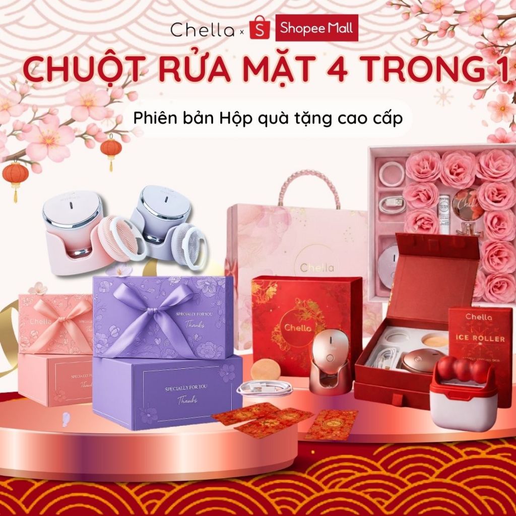[SET QUÀ TẶNG] Chuột rửa mặt Chella 4 trong 1 kiêm Tẩy Trang, Đẩy Tinh Chất, Massage Nâng Cơ - Bảo h