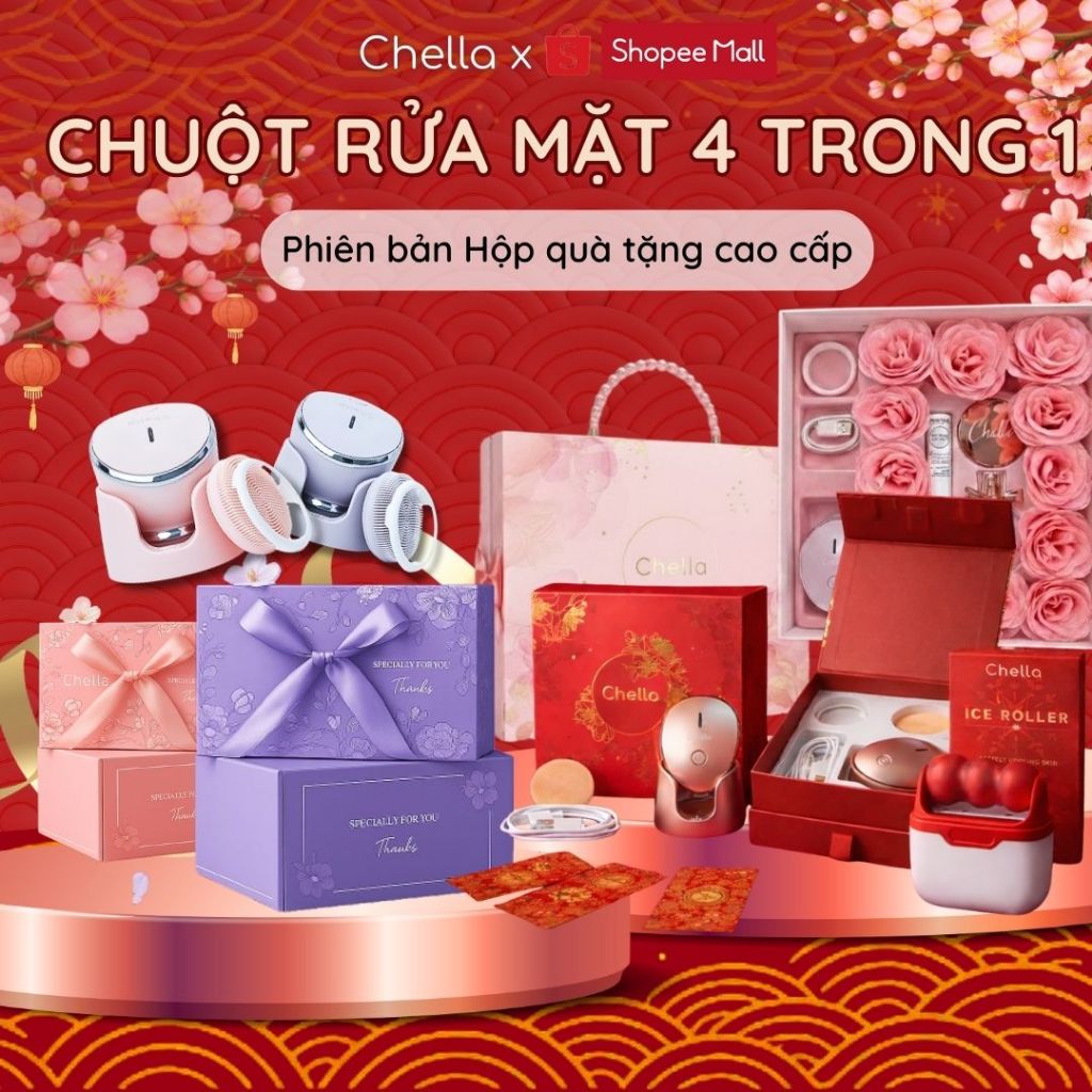 [HỘP QUÀ ĐẶC BIỆT] Chuột rửa mặt Chella 4 trong 1 - Kiêm Tẩy trang - Massage Nâng cơ - Di tinh chất 