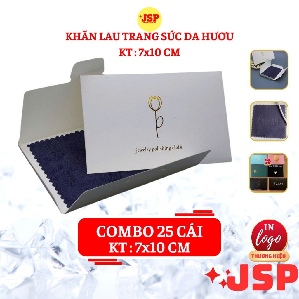 Combo 25 khăn lau trang sức vang bac đá quy JSP nhận làm Logo > 3000 cái khăn lau JSP.