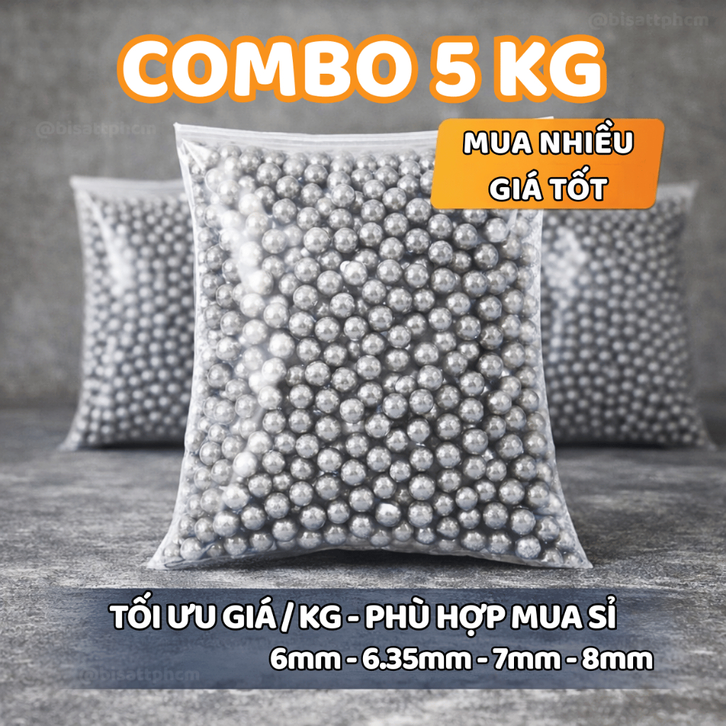 Combo 5KG Bi Sắt 6mm 6.35mm 7mm 8mm Nhám / Bóng – Bi Trục Xe Đạp, Bi Thép Độ Tròn Cao