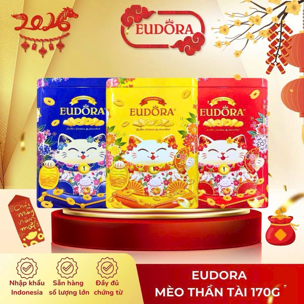 (Sỉ ib,sẵn)Bánh Quy Bơ Eudora Mèo Thần Tài Indonesia hs 170g
