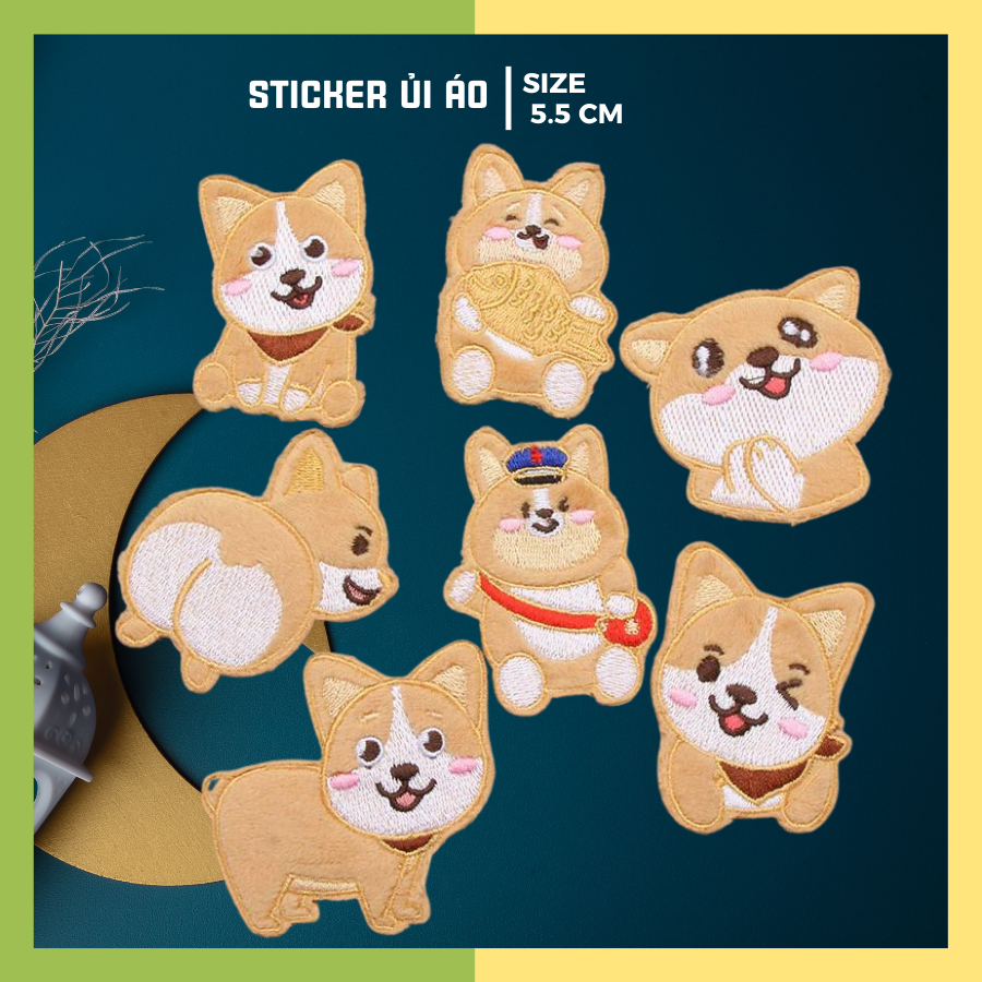 Sticker dán áo, Miếng vá quần áo rách, hình thêu áo bị rách Hình chó corgi Dễ Thương