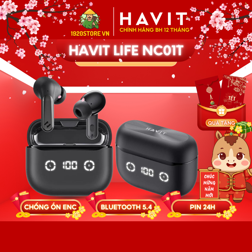 Tai Nghe TWS HAVIT LIFE NC01T, Model TW984, BT 5.4, Chống Ồn ANC, 4 Mic ENC, Độ Trễ 55ms, Có APP Kểt