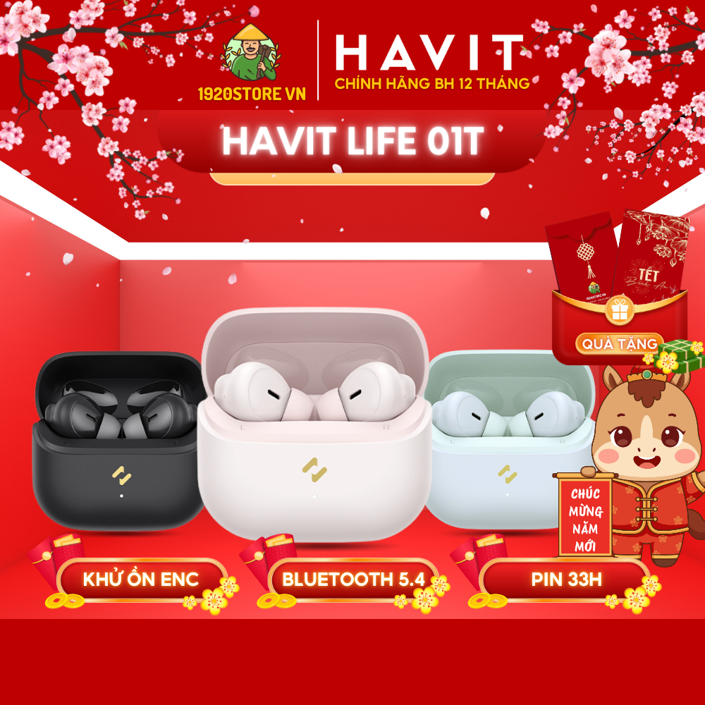 Tai Nghe TWS HAVIT LIFE 01T Model HAVIT TW982, BT 5.4 Gọn Nhẹ, Công Nghệ AI Khử Ồn, Nghe Đến 33H - B