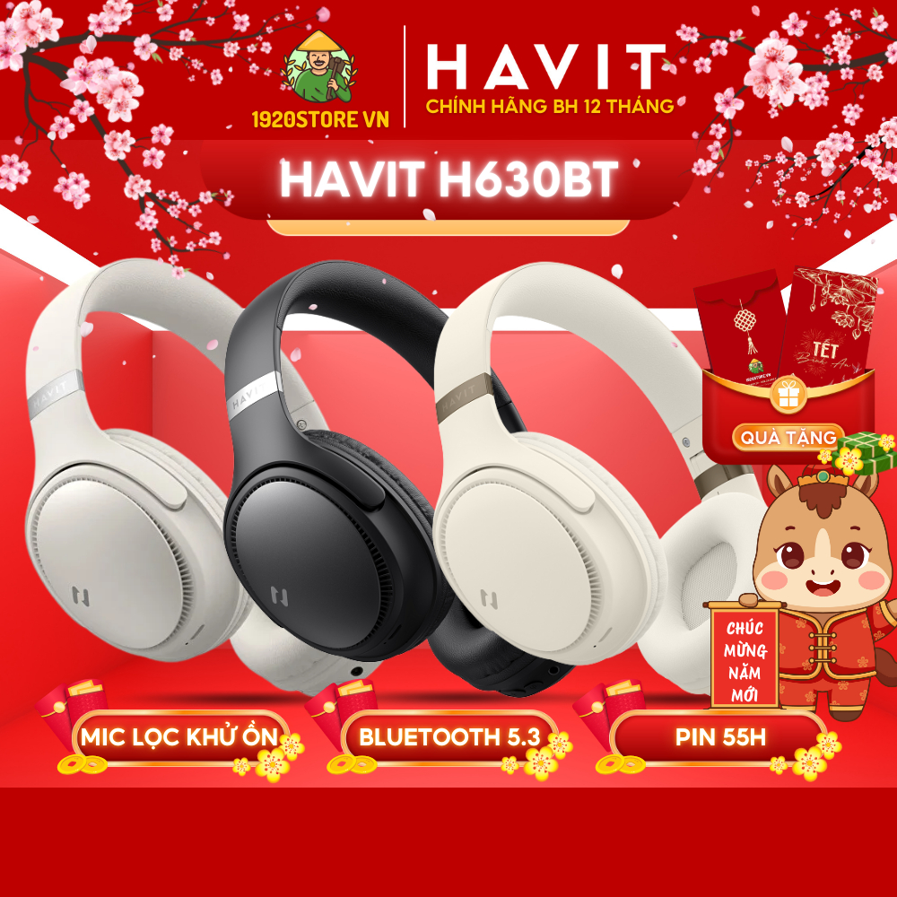 Tai Nghe Bluetooth Headphone HAVIT H630BT, BT v5.3, Driver 40mm, Gập Tiện Lợi, Nghe 55H - Chính Hãng