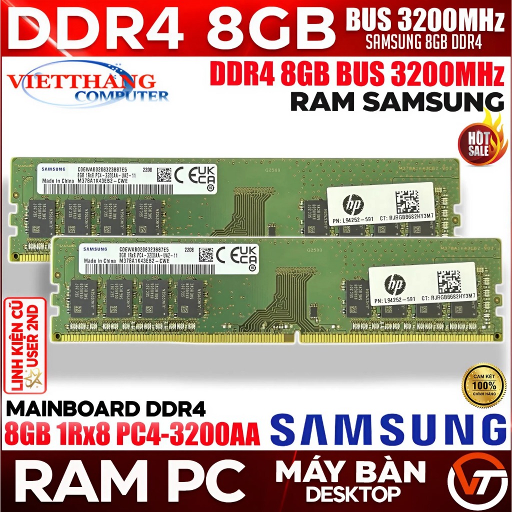 Ram Máy Tính Samsung 8GB DDR4 3200MHz Zin chuẩn xịn Cũ đã qua sử dụng đẹp như mới  ( Cũ - LikeNew )
