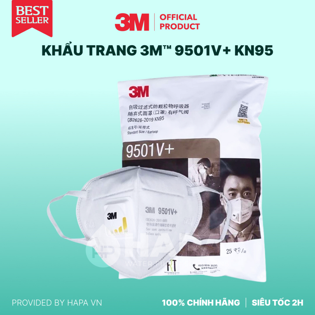Khẩu Trang 3M 9501V+ KN95 Có Van Chính Hãng 3M™ - Khẩu Trang Y Tế, Lọc Bụi Mịn, Vi Khuẩn, Virus