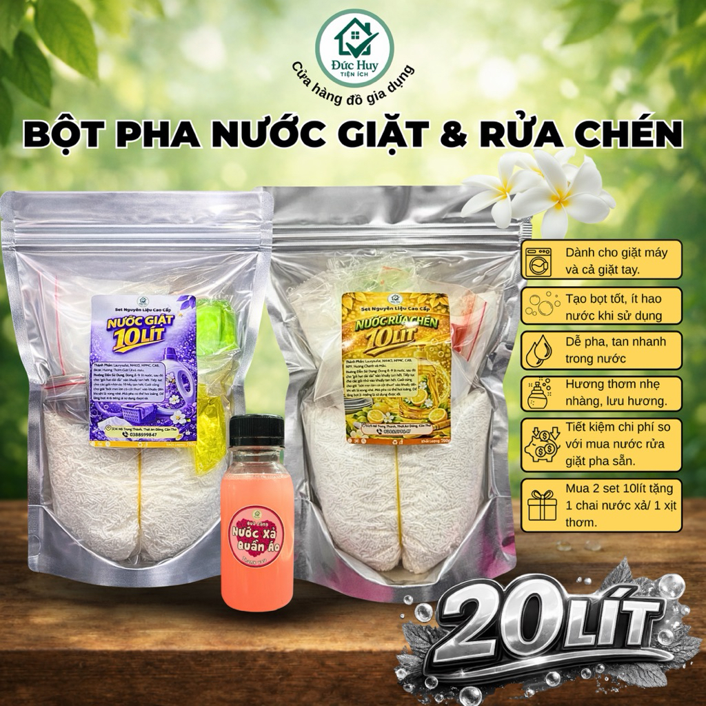 [COMBO] Bột Pha 10L Nước Giặt + 10L Nước Rửa Chén (kèm quà tặng)