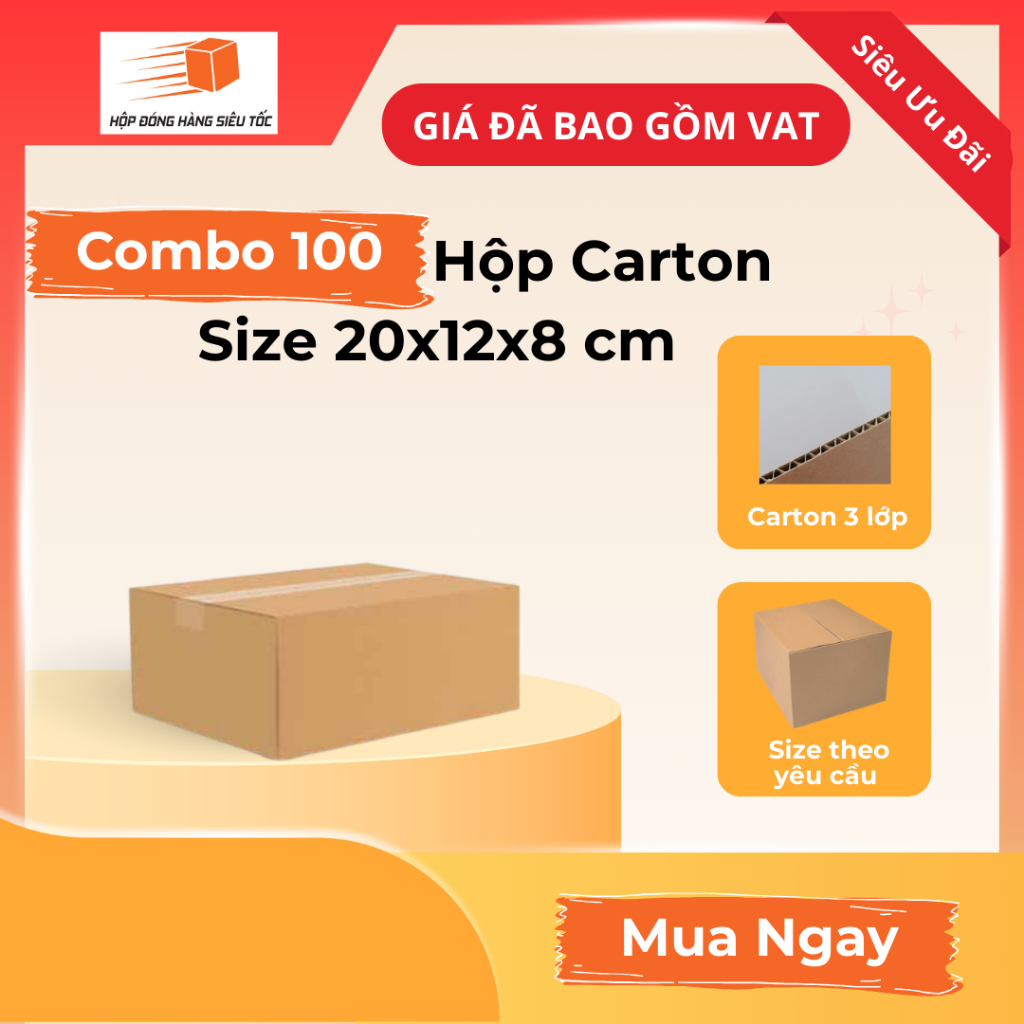 [Combo] Hộp Carton 20x12x8cm – Thùng Giấy Đóng Hàng ( Giá Đã Bao Gồm VAT )