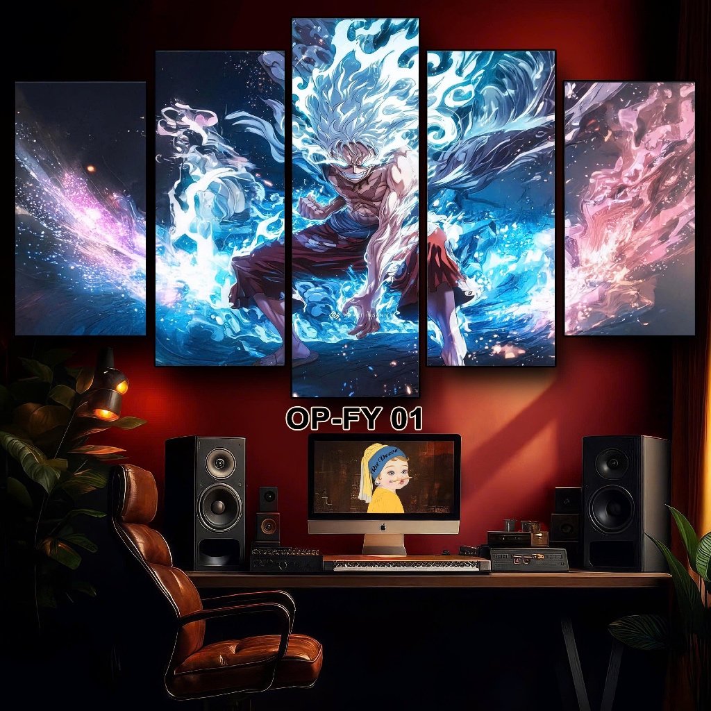 Bộ 5 Tấm Tranh Ghép Decor Dán Tường Luffy Gear 5 Onepiece Tráng Gương Fomex 5mm Kèm Keo Dán Chuyên D