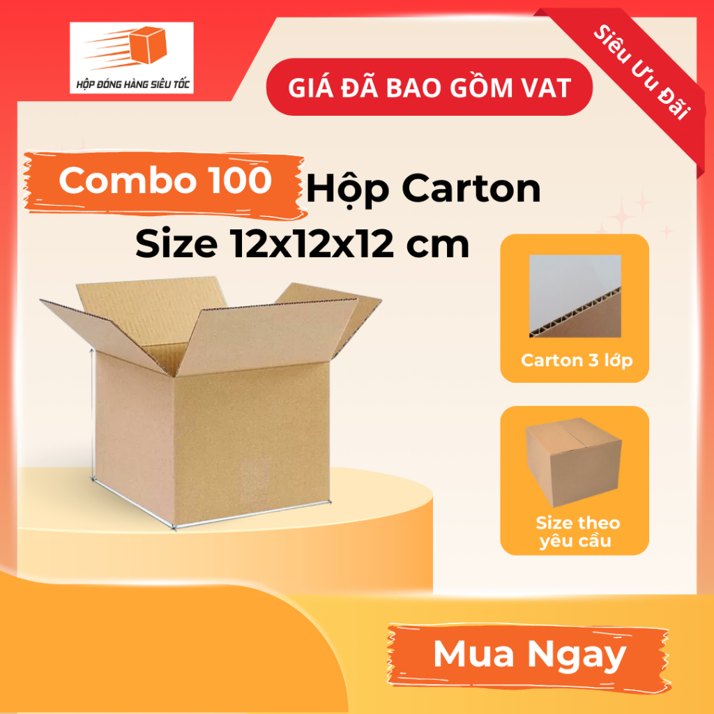 [Combo] Hộp Carton 12x12x12cm – Thùng Giấy Đóng Hàng ( Giá Đã Bao Gồm VAT )