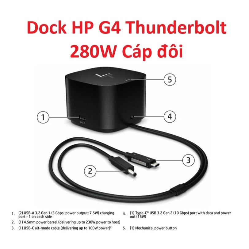 [ Rẻ vô địch ] Dock HP G4 Thunderbolt 4 công suất 280W Cáp đôi - ( 4J0G4AA )
