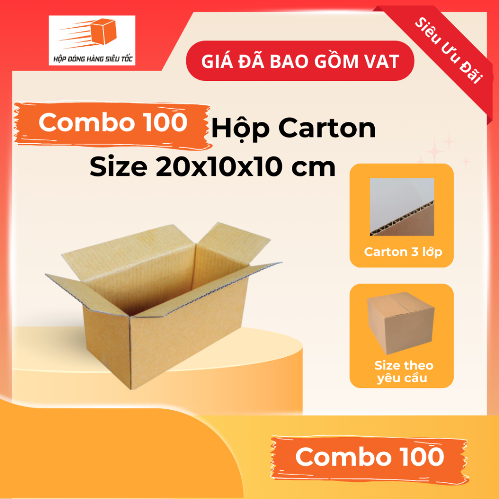 [Combo] Hộp Carton 20x10x10cm – Thùng Giấy Đóng Hàng ( Giá Đã Bao Gồm VAT )