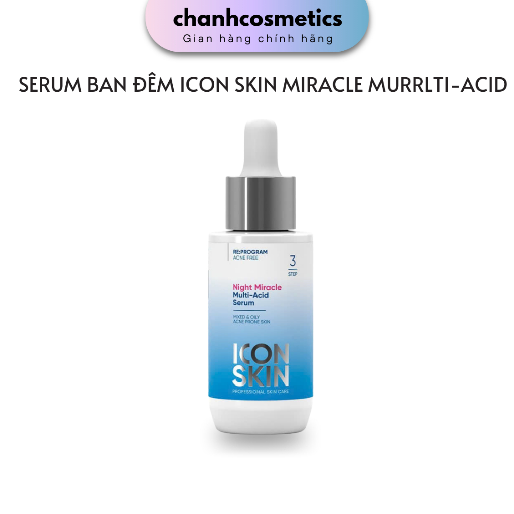 Serum Đêm ICON SKIN Night Miracle Multi Acid chống tái mụn, tái tạo, cân bằng pH | CHANH COSMETICS C