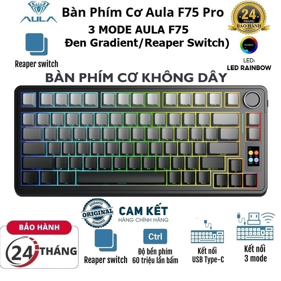 Bàn phím cơ Gaming 3 MODE chính hãng AULA F75/F75 PRO Led RGB, HotSwap 5 pin (Black Gradient/Reaper 