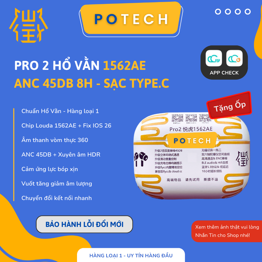 Tai Nghe Hổ Vằn Louda 1562AE ANC 45DB, Tai Nghe Pro 2 Âm Thanh Không Gian - Tăng Giảm Âm Lượng | Upd