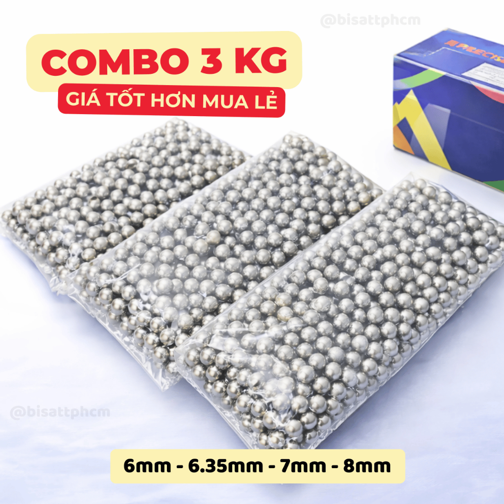 Combo 3Kg Bi Sắt 6mm 6.35mm 7mm 8mm (Bi Bóng / Bi Nhám) – Bi Thép Tròn Trục Xe Đạp Độ Tròn Cao
