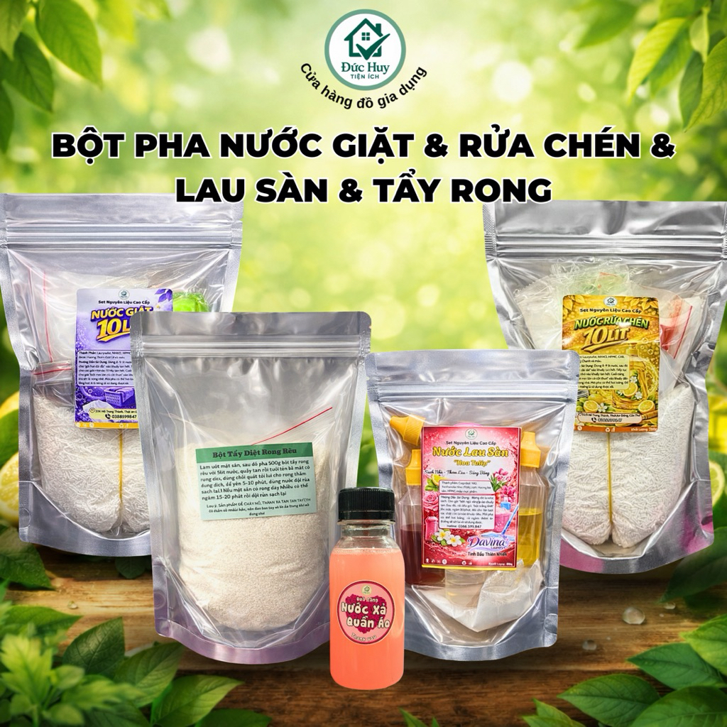 Combo 40Lít (10L nước giặt+10L nước rửa chén+10L nước lau sàn+10L bột tẩy rong rêu)
