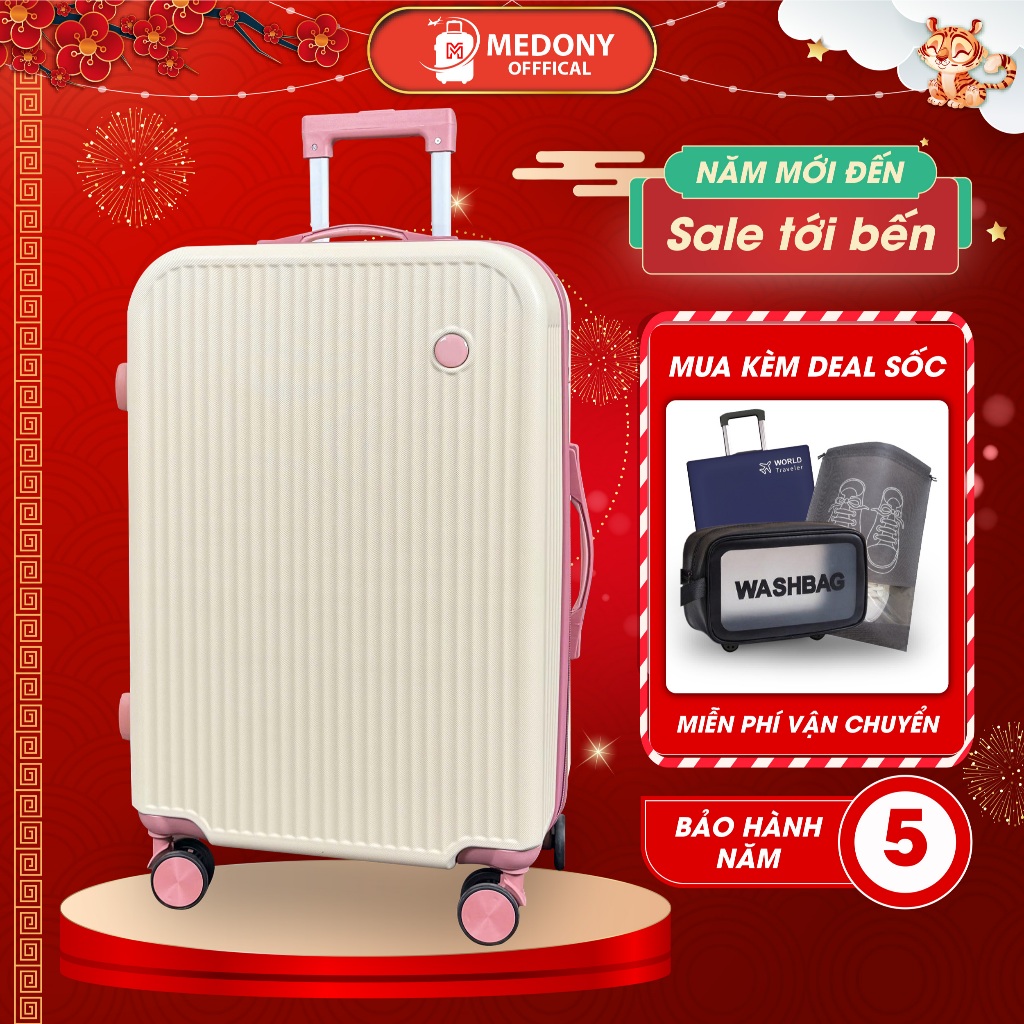 Vali Du Lịch Medony BM86 Size 20/24 – Nhựa PC/ABS Chống Va Đập, Khóa Mã Số, Tay Kéo Nhôm 2 Nấc Thông Minh, Bánh Xoay 360