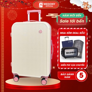 Vali Du Lịch Medony BM86 Size 20/24 – Nhựa PC/ABS Chống Va Đập, Khóa Mã Số, Tay Kéo Nhôm 2 Nấc Thông Minh, Bánh Xoay 360
