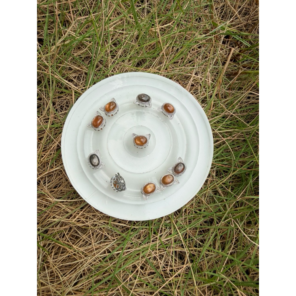 (A2126) Charm Black Golden Sunstone khung hợp kim