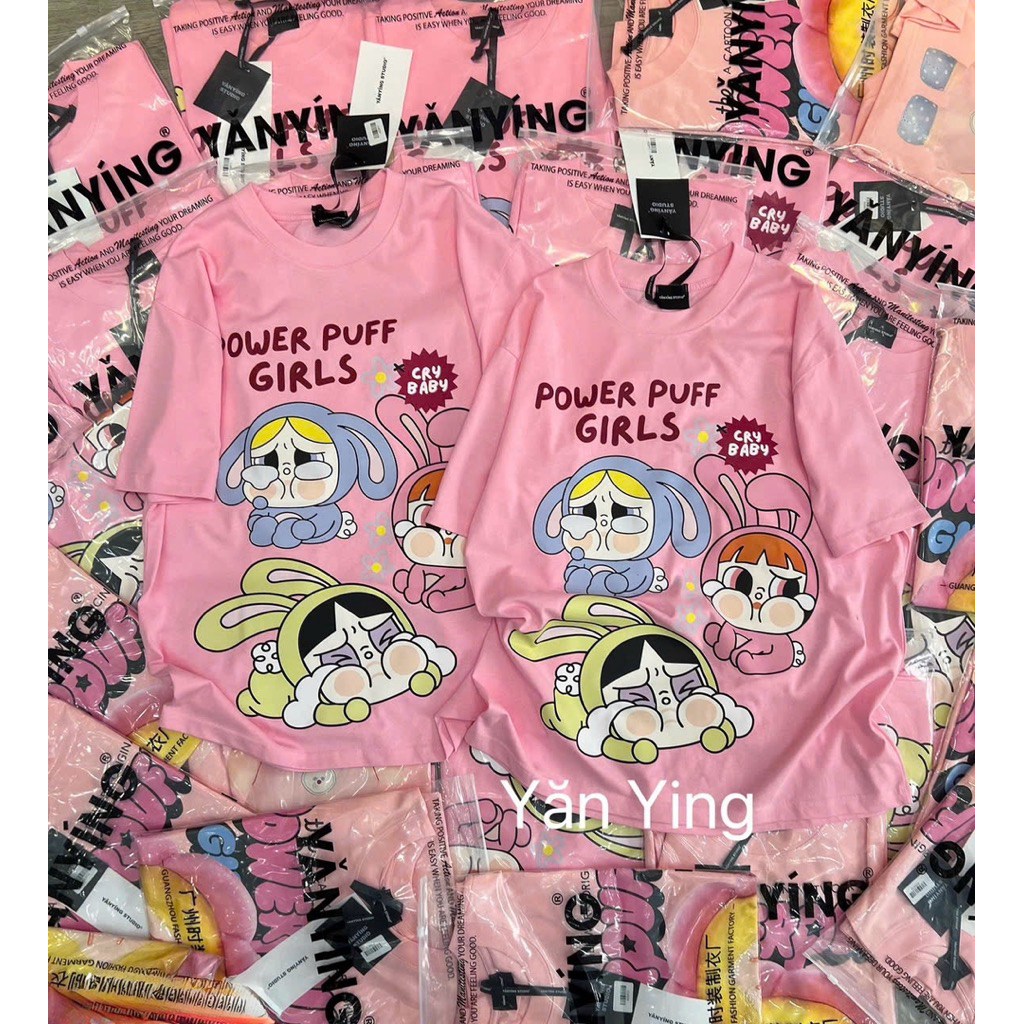 (HÀNG CHUẨN) ÁO PHÔNG HỒNG DÁNG RỘNG POWERPUFF GIRLS