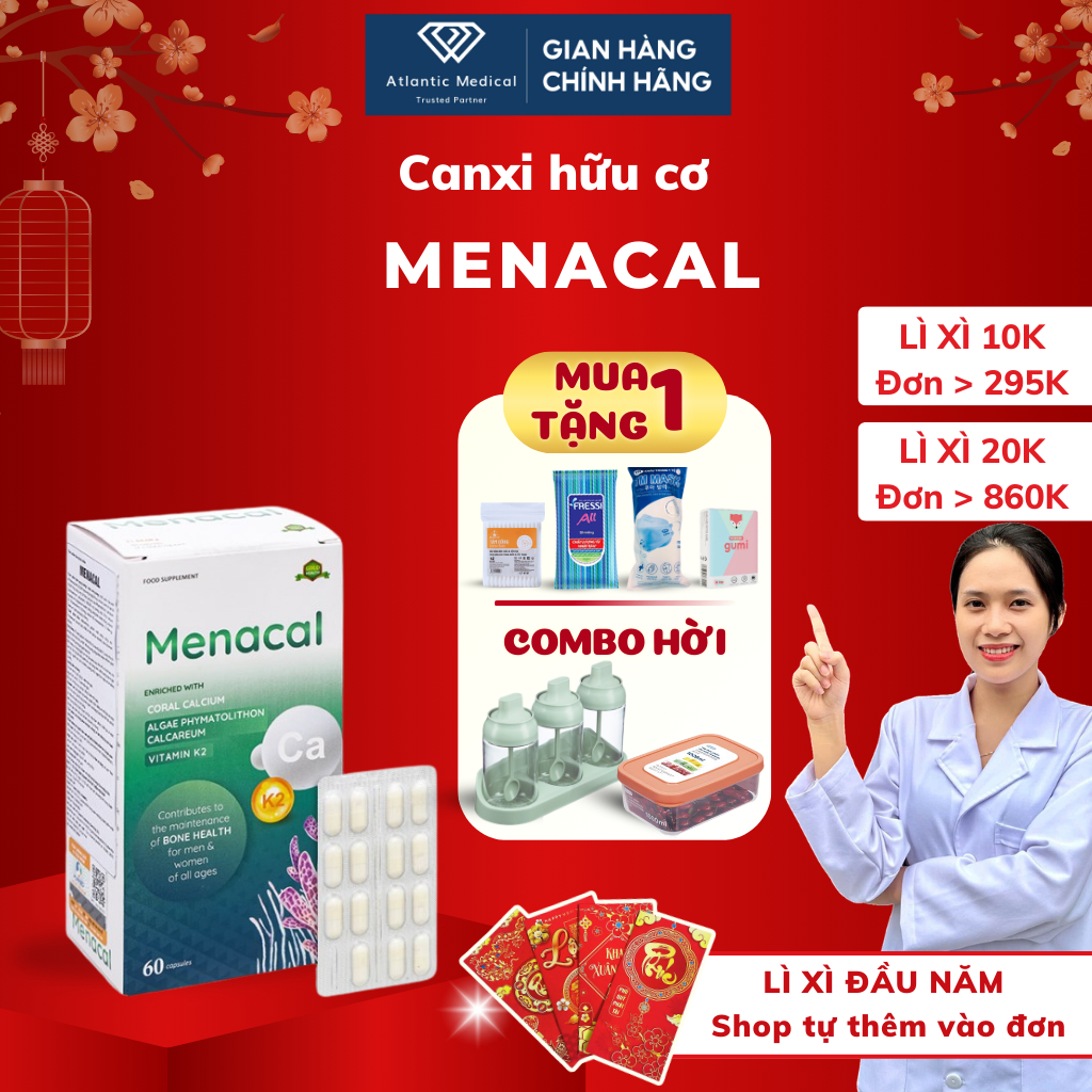[Quà Xinh] Canxi Tảo Biển MENACAL Bổ Sung Canxi Dễ Hấp Thu, Không Nóng Táo Cho Mẹ Bầu, Sau Sinh Hộp 60 Viên